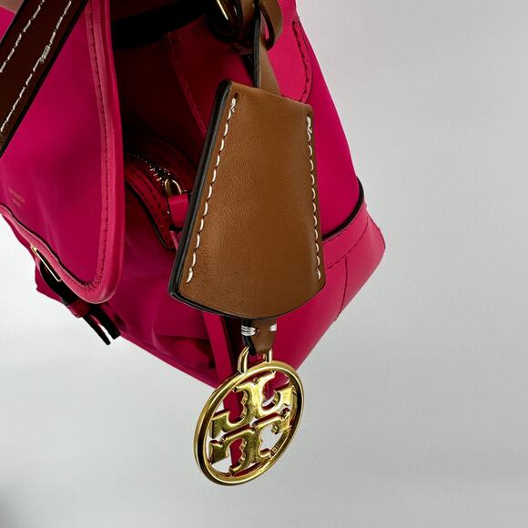Tory Burch Perry Nylon Crossbody Bag Logo Charm Strap Leather Trim Pink One Size - Picture 6 of 10